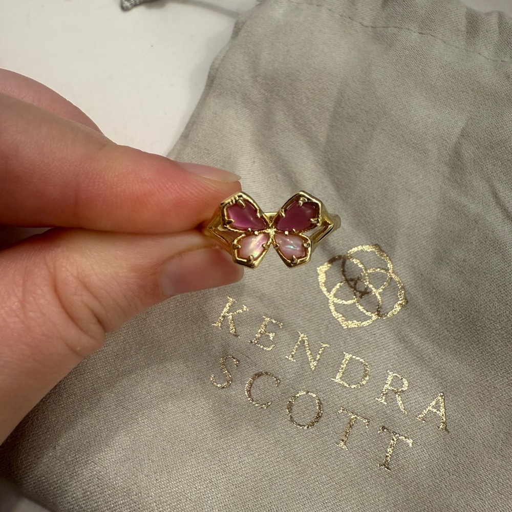 Kendra Scott Gold Ring with Pink Butterfly Design